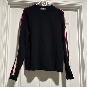 Classic Ski Sweater - Black Long Sleeve Sweater with Red Stripes